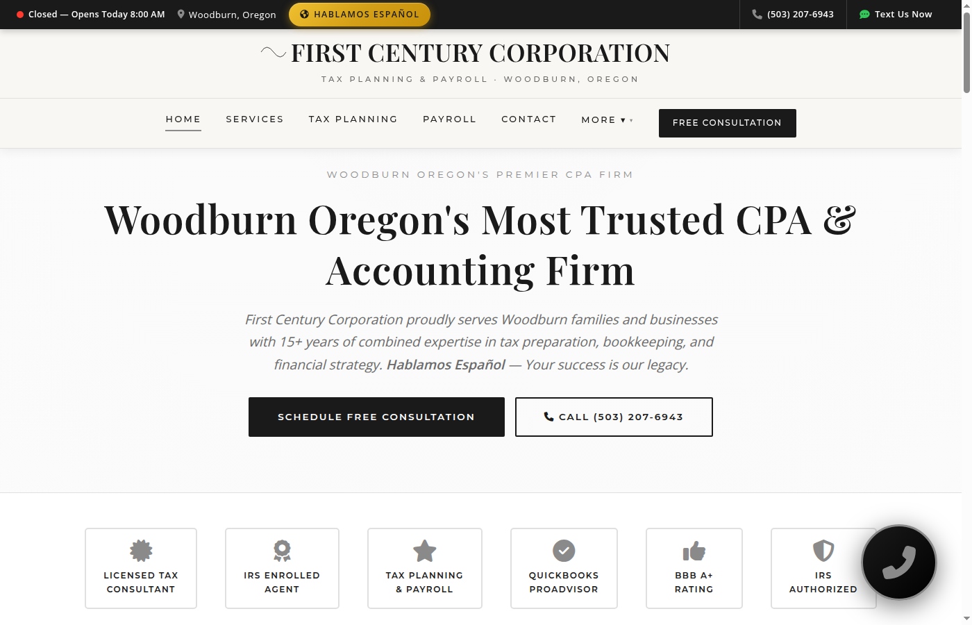 First Century Corporation — Woodburn Oregon CPA website