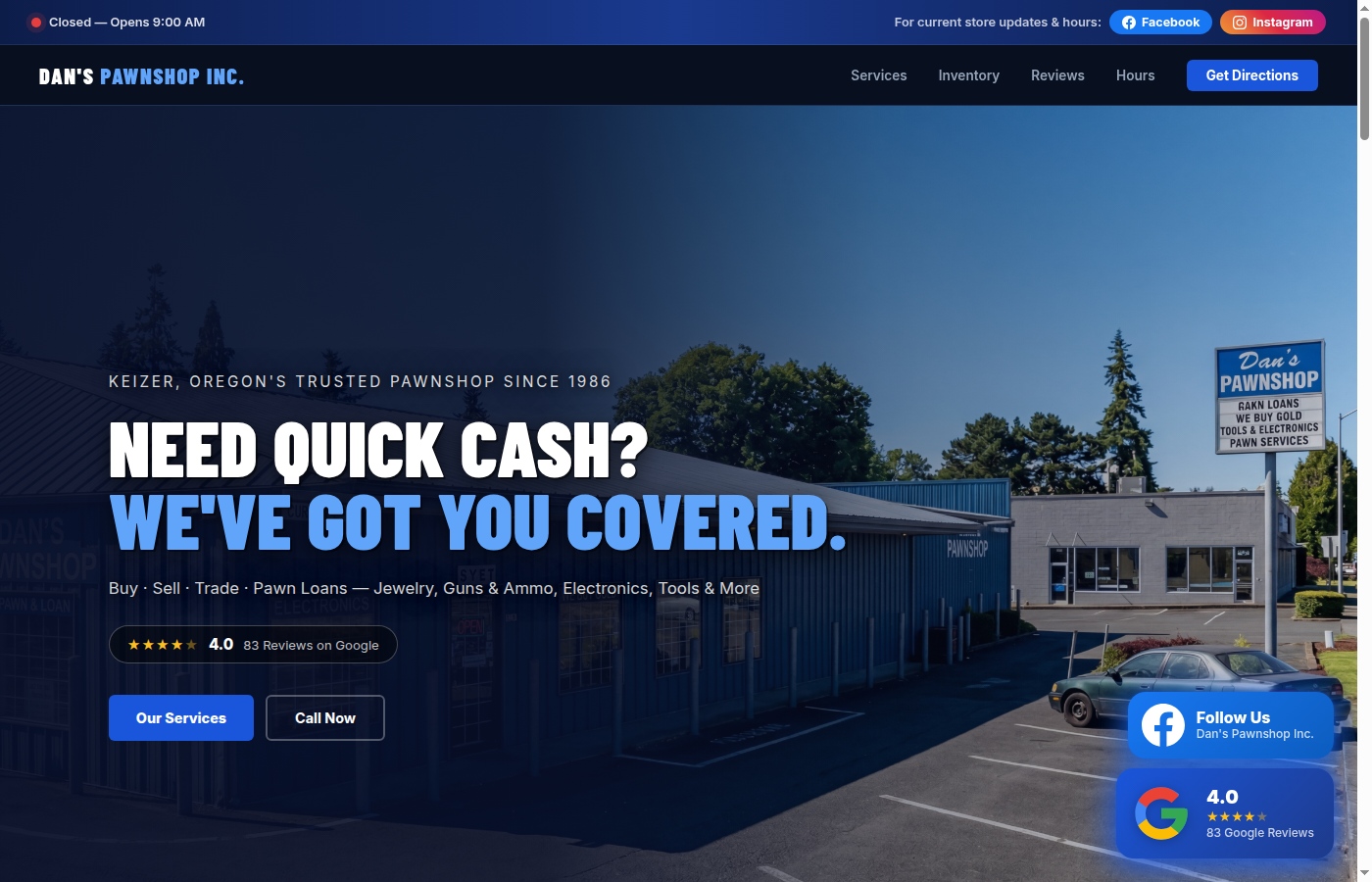 Dad's Pawnshop Inc — Salem Oregon website